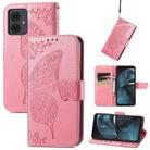 For Motorola Moto  G14 Butterfly Love Flower Embossed Leather Phone Case(Pink) - 1