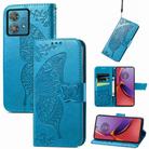 For Motorola Moto  G84 Butterfly Love Flower Embossed Leather Phone Case(Blue) - 1