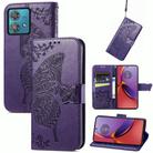 For Motorola Moto  G84 Butterfly Love Flower Embossed Leather Phone Case(Dark Purple) - 1