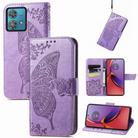 For Motorola Moto  G84 Butterfly Love Flower Embossed Leather Phone Case(Light Purple) - 1