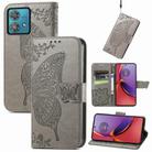 For Motorola Moto  G84 Butterfly Love Flower Embossed Leather Phone Case(Gray) - 1