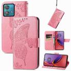 For Motorola Moto  G84 Butterfly Love Flower Embossed Leather Phone Case(Pink) - 1