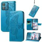 For Motorola  Edge 40 Neo Butterfly Love Flower Embossed Leather Phone Case(Blue) - 1