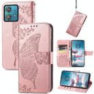 For Motorola  Edge 40 Neo Butterfly Love Flower Embossed Leather Phone Case(Rose Pink) - 1