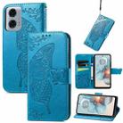 For Motorola Moto G24 Power Butterfly Love Flower Embossed Leather Phone Case(Blue) - 1