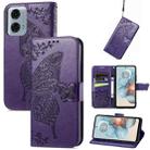 For Motorola Moto G24 Power Butterfly Love Flower Embossed Leather Phone Case(Dark Purple) - 1