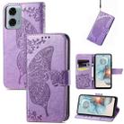 For Motorola Moto G24 Power Butterfly Love Flower Embossed Leather Phone Case(Light Purple) - 1