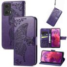 For Motorola Moto G24 Butterfly Love Flower Embossed Leather Phone Case(Dark Purple) - 1