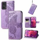 For Motorola Moto G24 Butterfly Love Flower Embossed Leather Phone Case(Light Purple) - 1