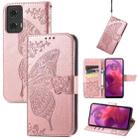 For Motorola Moto G24 Butterfly Love Flower Embossed Leather Phone Case(Rose Pink) - 1