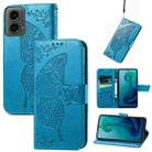 For Motorola Moto G 5G 2024 Butterfly Love Flower Embossed Leather Phone Case(Blue) - 1