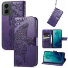 For Motorola Moto G 5G 2024 Butterfly Love Flower Embossed Leather Phone Case(Dark Purple) - 1