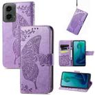 For Motorola Moto G 5G 2024 Butterfly Love Flower Embossed Leather Phone Case(Light Purple) - 1