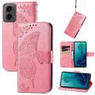 For Motorola Moto G 5G 2024 Butterfly Love Flower Embossed Leather Phone Case(Pink) - 1