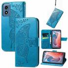 For Motorola Moto G  Play  2024 Butterfly Love Flower Embossed Leather Phone Case(Blue) - 1