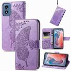 For Motorola Moto G  Play  2024 Butterfly Love Flower Embossed Leather Phone Case(Light Purple) - 1