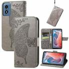 For Motorola Moto G  Play  2024 Butterfly Love Flower Embossed Leather Phone Case(Gray) - 1