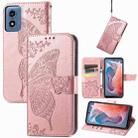 For Motorola Moto G  Play  2024 Butterfly Love Flower Embossed Leather Phone Case(Rose Pink) - 1