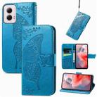 For Motorola Moto G Power 2024 Butterfly Love Flower Embossed Leather Phone Case(Blue) - 1