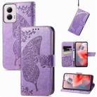 For Motorola Moto G Power 2024 Butterfly Love Flower Embossed Leather Phone Case(Light Purple) - 1