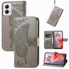 For Motorola Moto G Power 2024 Butterfly Love Flower Embossed Leather Phone Case(Gray) - 1