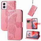 For Motorola Moto G Power 2024 Butterfly Love Flower Embossed Leather Phone Case(Pink) - 1