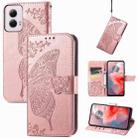 For Motorola Moto G Power 2024 Butterfly Love Flower Embossed Leather Phone Case(Rose Pink) - 1