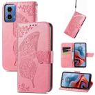 For Motorola Moto G34 Butterfly Love Flower Embossed Leather Phone Case(Pink) - 1