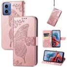 For Motorola Moto G34 Butterfly Love Flower Embossed Leather Phone Case(Rose Pink) - 1