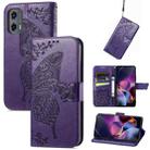 For Motorola Moto G Stylus 5G 2024 Butterfly Love Flower Embossed Leather Phone Case(Dark Purple) - 1