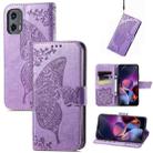 For Motorola Moto G Stylus 5G 2024 Butterfly Love Flower Embossed Leather Phone Case(Light Purple) - 1