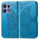 For Motorola Edge 50 Pro Butterfly Love Flower Embossed Leather Phone Case(Blue) - 1