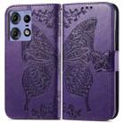 For Motorola Edge 50 Pro Butterfly Love Flower Embossed Leather Phone Case(Dark Purple) - 1