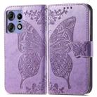 For Motorola Edge 50 Pro Butterfly Love Flower Embossed Leather Phone Case(Light Purple) - 1