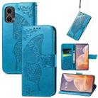 For Motorola Moto G85 Butterfly Love Flower Embossed Leather Phone Case(Blue) - 1