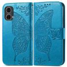 For Motorola Moto G85 Butterfly Love Flower Embossed Leather Phone Case(Blue) - 2