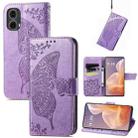 For Motorola Moto G85 Butterfly Love Flower Embossed Leather Phone Case(Light Purple) - 1