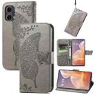 For Motorola Moto G85 Butterfly Love Flower Embossed Leather Phone Case(Gray) - 1