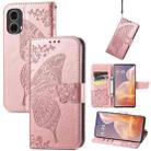 For Motorola Moto G85 Butterfly Love Flower Embossed Leather Phone Case(Rose Pink) - 1