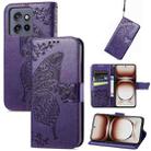 For Motorola  Edge 50 Neo Butterfly Love Flower Embossed Leather Phone Case(Dark Purple) - 1