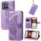 For Motorola  Edge 50 Neo Butterfly Love Flower Embossed Leather Phone Case(Light Purple) - 1