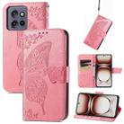 For Motorola  Edge 50 Neo Butterfly Love Flower Embossed Leather Phone Case(Pink) - 1