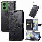 For Motorola Moto G35 Butterfly Love Flower Embossed Leather Phone Case(Black) - 1