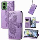 For Motorola Moto G35 Butterfly Love Flower Embossed Leather Phone Case(Light Purple) - 1