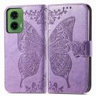 For Motorola Moto G35 Butterfly Love Flower Embossed Leather Phone Case(Light Purple) - 2