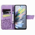 For Motorola Moto G35 Butterfly Love Flower Embossed Leather Phone Case(Light Purple) - 3