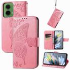 For Motorola Moto G35 Butterfly Love Flower Embossed Leather Phone Case(Pink) - 1