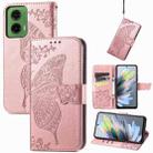 For Motorola Moto G35 Butterfly Love Flower Embossed Leather Phone Case(Rose Pink) - 1