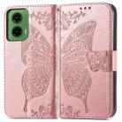 For Motorola Moto G35 Butterfly Love Flower Embossed Leather Phone Case(Rose Pink) - 2