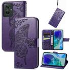 For Motorola Moto G55 Butterfly Love Flower Embossed Leather Phone Case(Dark Purple) - 1